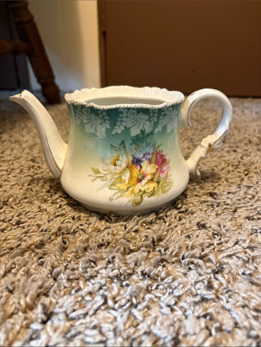 Vintage RS Prussia Porcelain Teapot Body with Floral Transfer Decoration